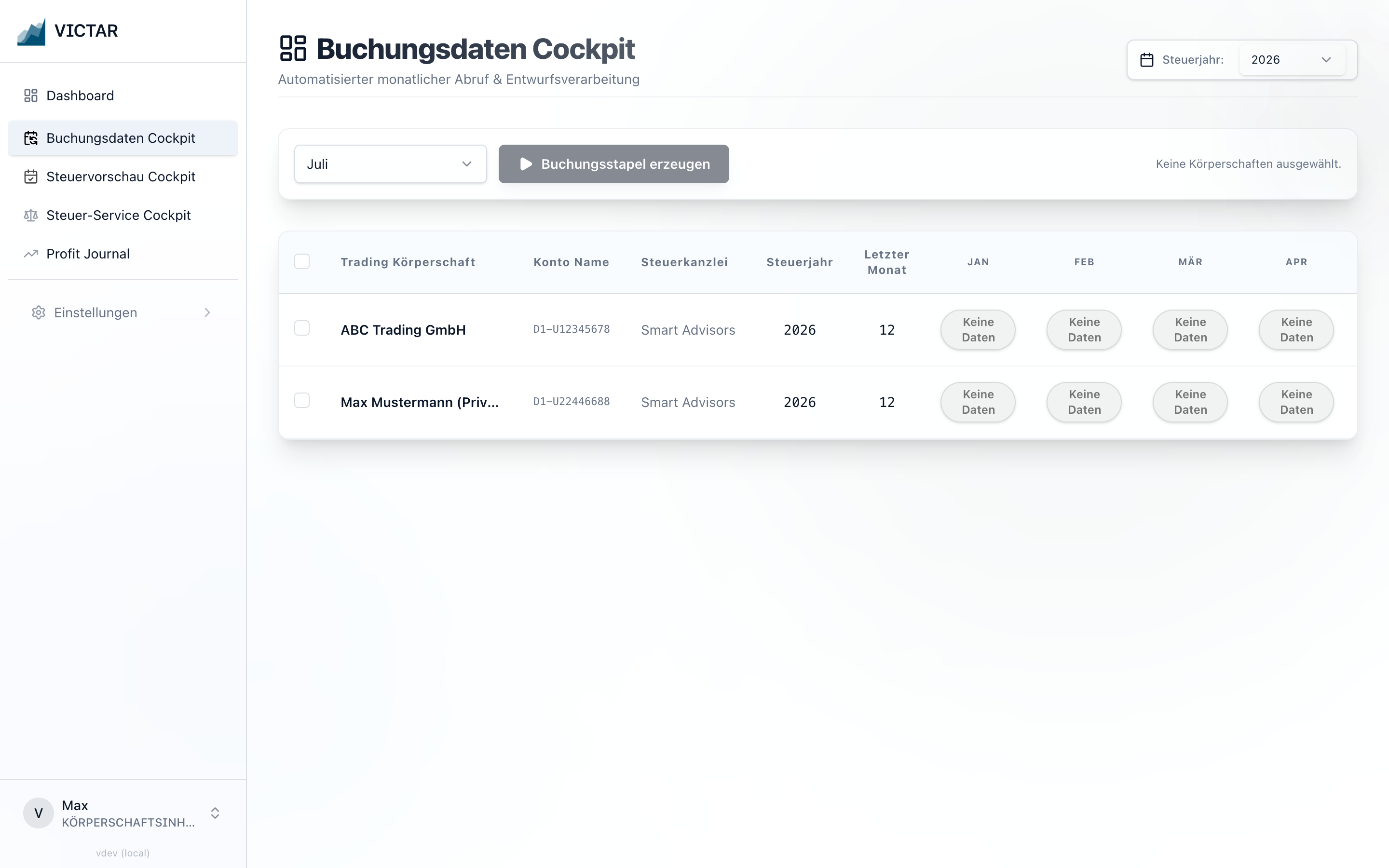 Buchungsdaten Cockpit