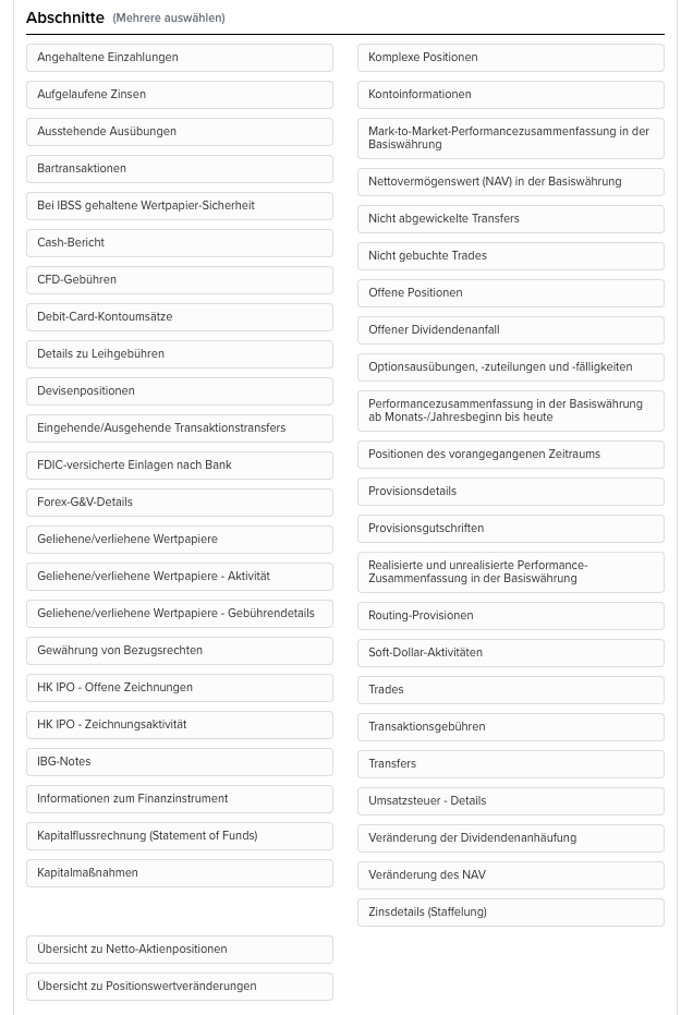 VICTAR Flex Query einfach erstellen in 6 Schritten 4 Übersicht über Abschnitte einer Flex Query.