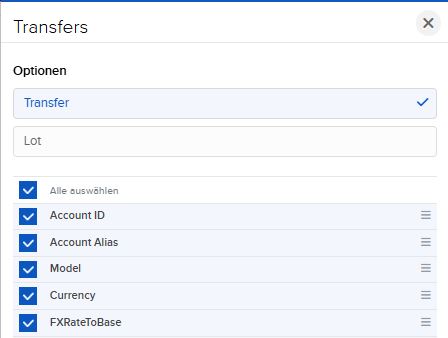 VICTAR Flex Query einfach erstellen in 6 Schritten 16 FlexQuery Abschnitt Transfers