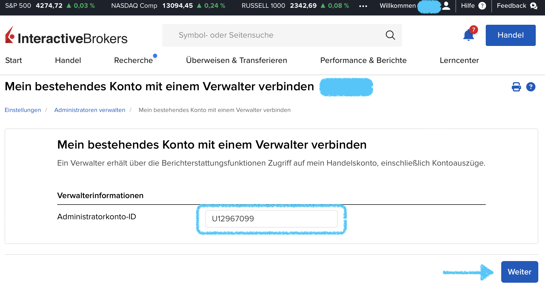 Premium Service einrichten 5 IB Administrator Administrator Konto ID